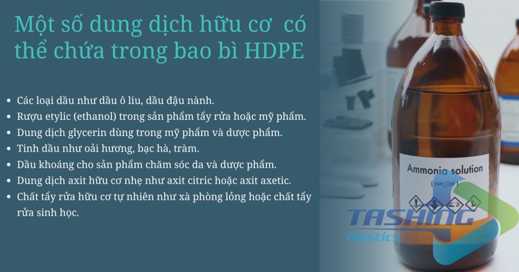 Các dung dịch hữu cơ có thể chữa trong bao bì HDPE