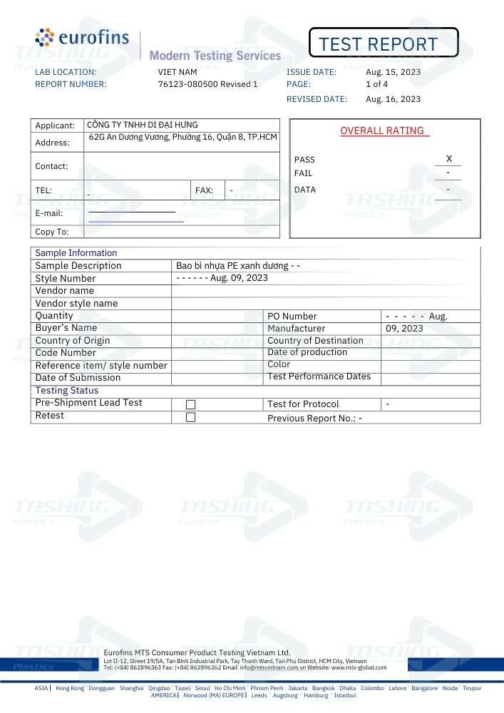 Tiêu chuẩn US market FDA, 21 CFR 177.152 -Bao bì nhựa PE xanh dương (1)