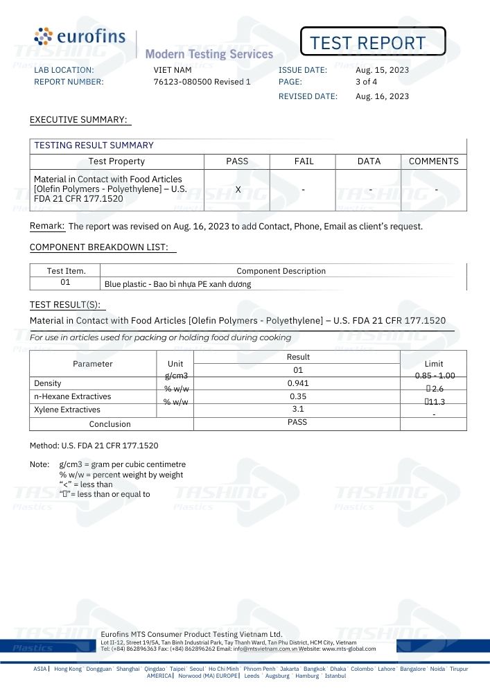 Tiêu chuẩn US market FDA, 21 CFR 177.152 -Bao bì nhựa PE xanh dương (3)