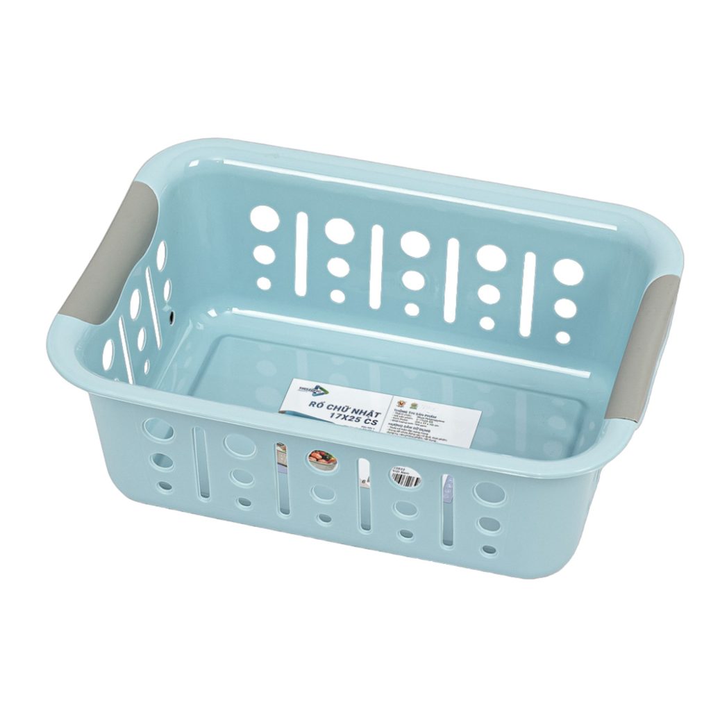 Rectangular plastic storage basket